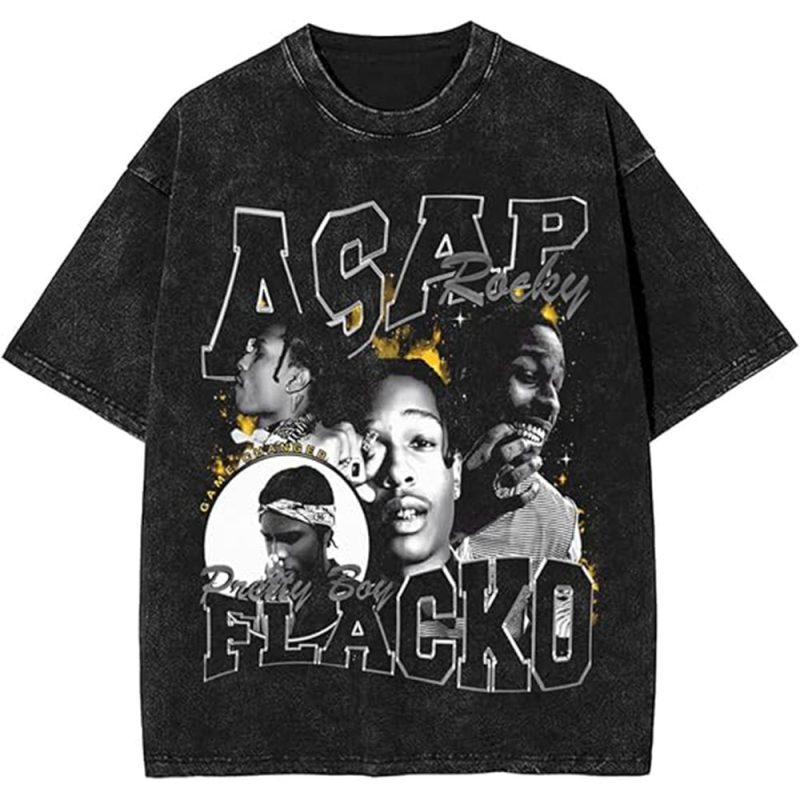 "Get into the groove with this A$AP Rocky graphic tee. Featuring iconic imagery and a bold statement, this vintage-inspired design is a must-have for music lovers and streetwear enthusiasts. Wear your passion with pride! #A$APRocky #StreetwearEssentials #HipHopCulture"